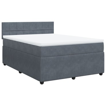 vidaXL Κρεβάτι Boxspring με Στρώμα Σκούρο Γκρι 140x190 εκ. Βελούδινο