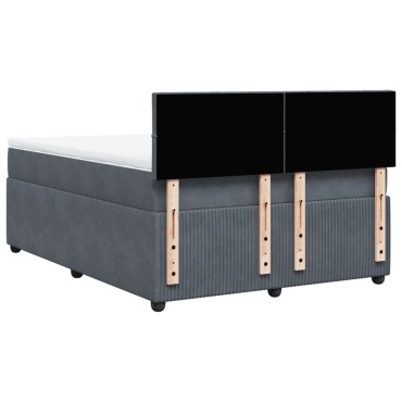 vidaXL Κρεβάτι Boxspring με Στρώμα Σκούρο Γκρι 140x190 εκ. Βελούδινο