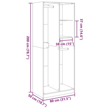 vidaXL Ντουλάπα Λευκή 80x50x200cm από Επεξεργασμένο Ξύλο 1 τεμ.