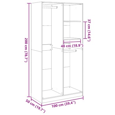 vidaXL Ντουλάπα Γκρι του Σκυροδέματος 100x50x200cm Επεξεργασμένο Ξύλο 1 τεμ.