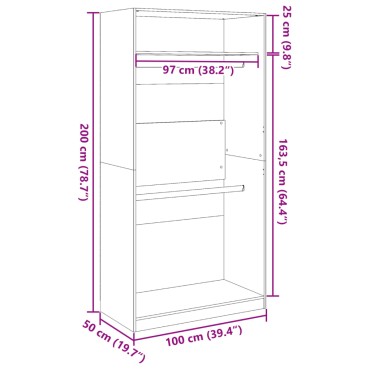 vidaXL Ντουλάπα Γκρι του Σκυροδέματος 100x50x200cm Επεξεργασμένο Ξύλο 1 τεμ.