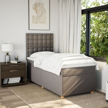 vidaXL Κρεβάτι Boxspring με Στρώμα Taupe 100x200cm Υφασμάτινο 1 τεμ. - Μονό