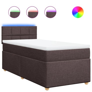 vidaXL Κρεβάτι Boxspring με Στρώμα Σκούρο Καφέ 100x200 εκ. Υφασμάτινο