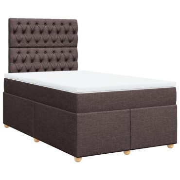 vidaXL Κρεβάτι Boxspring με Στρώμα Σκούρο Καφέ 120x200 εκ. Υφασμάτινο