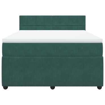 vidaXL Κρεβάτι Boxspring με Στρώμα Σκούρο Πράσινο 160x200εκ. Βελούδινο