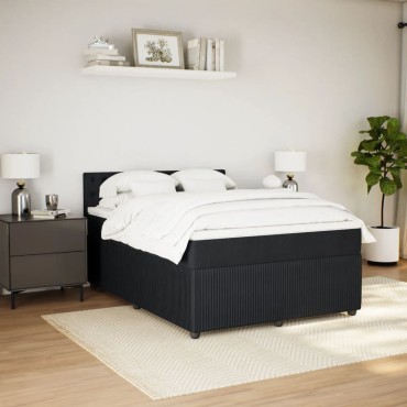 vidaXL Κρεβάτι Boxspring με Στρώμα Μαύρο 140x200cm Βελούδινο 1 τεμ. - Διπλό