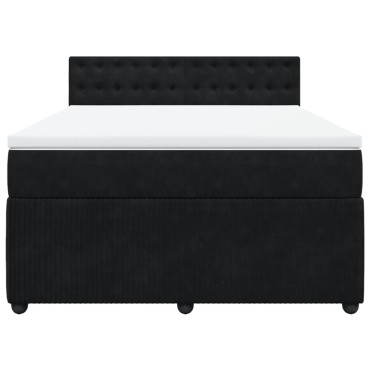 vidaXL Κρεβάτι Boxspring με Στρώμα Μαύρο 140x200cm Βελούδινο 1 τεμ. - Διπλό