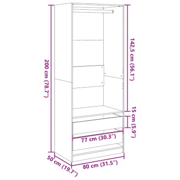 vidaXL Ντουλάπα Λευκή 80x50x200cm από Επεξεργασμένο Ξύλο 1 τεμ.