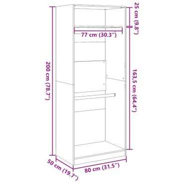vidaXL Ντουλάπα Καφέ Δρυς 80x50x200cm από Επεξεργασμένο Ξύλο 1 τεμ.