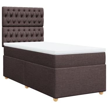 vidaXL Κρεβάτι Boxspring με Στρώμα Σκούρο Καφέ 100x200 εκ. Υφασμάτινο