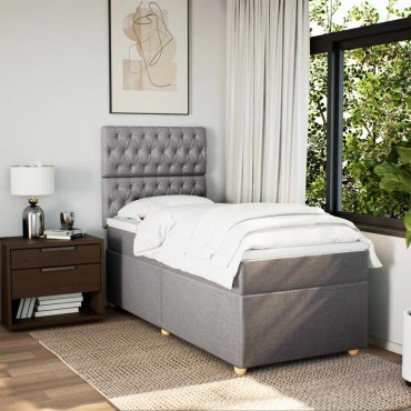 vidaXL Κρεβάτι Boxspring με Στρώμα Taupe 100x200cm Υφασμάτινο 1 τεμ. - Μονό
