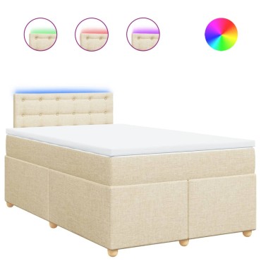 vidaXL Κρεβάτι Boxspring με Στρώμα Κρεμ 120x190cm Υφασμάτινο 1 τεμ. - Μονό