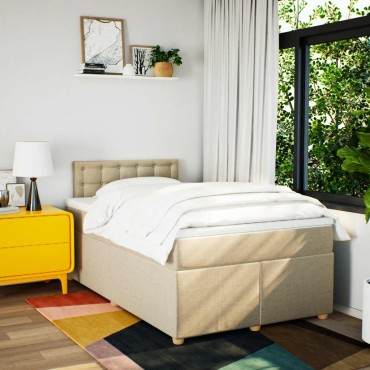vidaXL Κρεβάτι Boxspring με Στρώμα Κρεμ 120x190cm Υφασμάτινο 1 τεμ. - Μονό