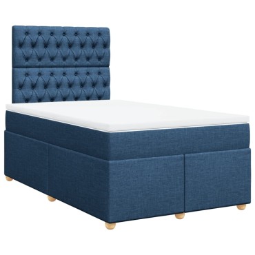 vidaXL Κρεβάτι Boxspring με Στρώμα Μπλε 120x200 εκ. Υφασμάτινο