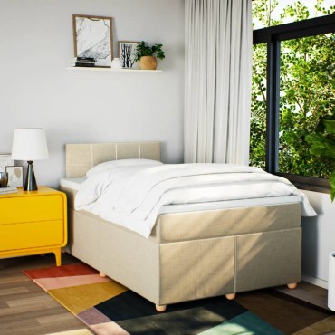 vidaXL Κρεβάτι Boxspring με Στρώμα Κρεμ 120x190cm Υφασμάτινο 1 τεμ. - Μονό