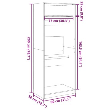 vidaXL Ντουλάπα Όψη Παλαιού Ξύλου 80x50x200cm από Επεξεργασμένο Ξύλο 1 τεμ.