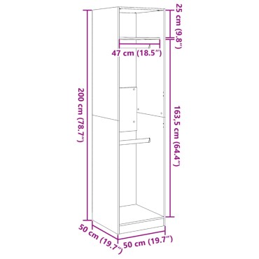 vidaXL Ντουλάπα Γκρι του Σκυροδέματος 50x50x200cm Επεξεργασμένο Ξύλο 1 τεμ.