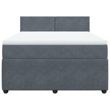 vidaXL Κρεβάτι Boxspring με Στρώμα Σκούρο Γκρι 140x190 εκ. Βελούδινο