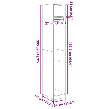 vidaXL Ντουλάπα Λευκή 30x50x200cm από Επεξεργασμένο Ξύλο 1 τεμ.