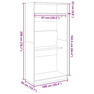 vidaXL Ντουλάπα Καφέ Δρυς 100x50x200cm από Επεξεργασμένο Ξύλο 1 τεμ.