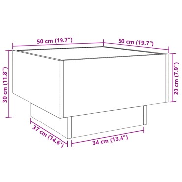vidaXL Τραπεζάκι Σαλονιού με LED Δρυς 50x50x30cm Επεξεργασμένο Ξύλο 1 τεμ.