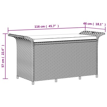 vidaXL Παγκάκι Κήπου με Μαξιλάρι Μαύρο 116x46x57cm από Συνθ. Ρατάν 1 τεμ.