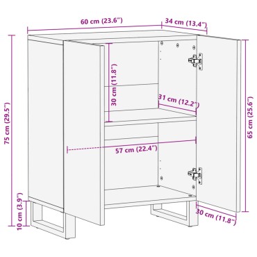 vidaXL Ντουλάπι 60x34x75cm από Μασίφ Ξύλο Μάνγκο 1 τεμ.