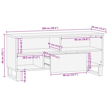 vidaXL Έπιπλο Τηλεόρασης 100x34x46cm από Μασίφ Ξύλο Μάνγκο 1 τεμ.