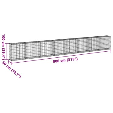 vidaXL Συρματοκιβώτιο με Κάλυμμα 800x50x100εκ. από Γαλβανισμένο Χάλυβα