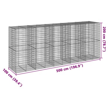 vidaXL Συρματοκιβώτιο με Κάλυμμα 500x100x200εκ από Γαλβανισμένο Χάλυβα