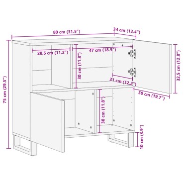 vidaXL Ντουλάπι Καφέ 80x34x75cm από Μασίφ Ξύλο Μάνγκο 1 τεμ.
