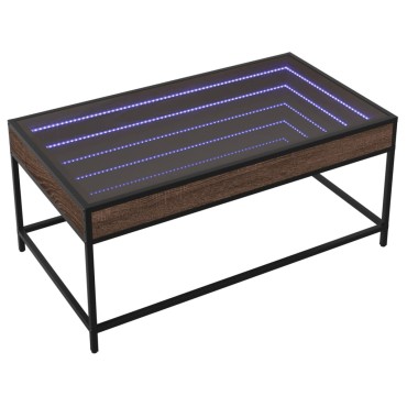 vidaXL Τραπεζάκι Σαλονιού Άπειρο Φως LED Καφέ Δρυς 90x50x41cm 1 τεμ.