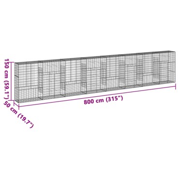 vidaXL Συρματοκιβώτιο με Κάλυμμα 800x50x150εκ. από Γαλβανισμένο Χάλυβα