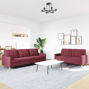 vidaXL Σετ Σαλονιού 2 τεμ. μπορντό Υφασμάτινο 157x77x80cm  Διθέσιος Τριθέσιος