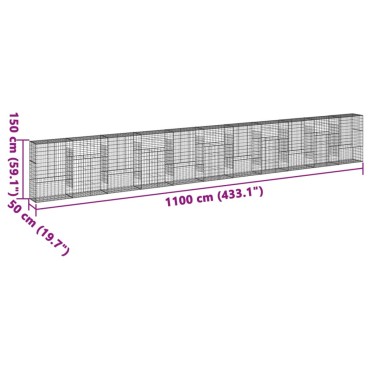vidaXL Συρματοκιβώτιο με Κάλυμμα 1100x50x150εκ από Γαλβανισμένο Χάλυβα