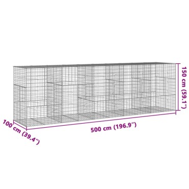 vidaXL Συρματοκιβώτιο με Κάλυμμα 500x100x150εκ από Γαλβανισμένο Χάλυβα