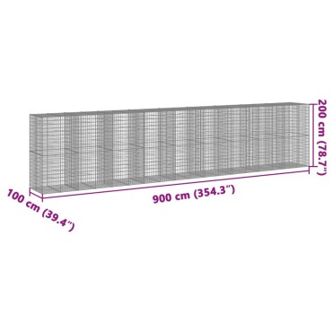 vidaXL Συρματοκιβώτιο με Κάλυμμα 900x100x200εκ από Γαλβανισμένο Χάλυβα