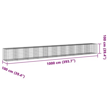 vidaXL Συρματοκιβώτιο με Κάλυμμα 1000x100x100 εκ Γαλβανισμένο Χάλυβα