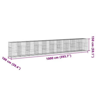 vidaXL Συρματοκιβώτιο με Κάλυμμα 1000x100x150 εκ. Γαλβανισμένο Χάλυβα