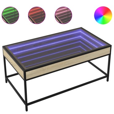 vidaXL Τραπεζάκι Σαλονιού Άπειρο Φως LED Sonoma Δρυς 90x50x41cm 1 τεμ.