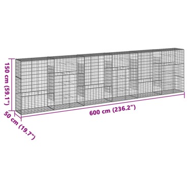 vidaXL Συρματοκιβώτιο με Κάλυμμα 600x50x150εκ. από Γαλβανισμένο Χάλυβα