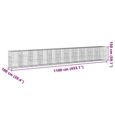 vidaXL Συρματοκιβώτιο με Κάλυμμα 1100x100x150 εκ. Γαλβανισμένο Χάλυβα