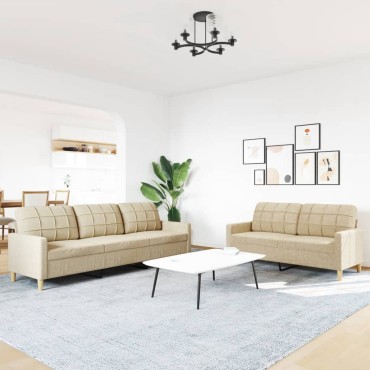 vidaXL Σετ Σαλονιού 2 τεμ. Κρεμ Υφασμάτινο 157x77x80cm  Διθέσιος Τριθέσιος