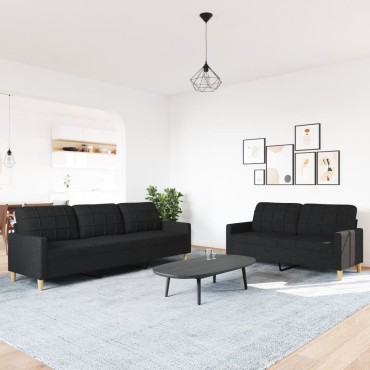 vidaXL Καναπέδες Σετ 2 τεμ. Μαύροι Υφασμάτινοι 157x77x80cm  Διθέσιος Τριθέσιος
