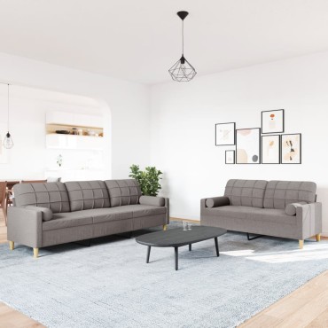 vidaXL Σετ Σαλονιού 2 τεμ. Taupe από Ύφασμα Μικροϊνών με Μαξιλάρια 157x77x80cm  Διθέσιος Τριθέσιος