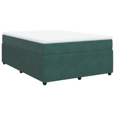 vidaXL Κρεβάτι Boxspring με Στρώμα Σκούρο Πράσινο 160x200cm Βελούδινο 1 τεμ. - Διπλό