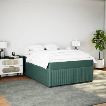 vidaXL Κρεβάτι Boxspring με Στρώμα Σκούρο Πράσινο 160x200cm Βελούδινο 1 τεμ. - Διπλό