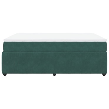 vidaXL Κρεβάτι Boxspring με Στρώμα Σκούρο Πράσινο 160x200cm Βελούδινο 1 τεμ. - Διπλό