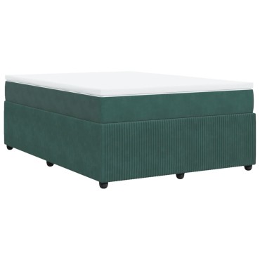 vidaXL Κρεβάτι Boxspring με Στρώμα Σκούρο Πράσινο 160x200cm Βελούδινο 1 τεμ. - Διπλό