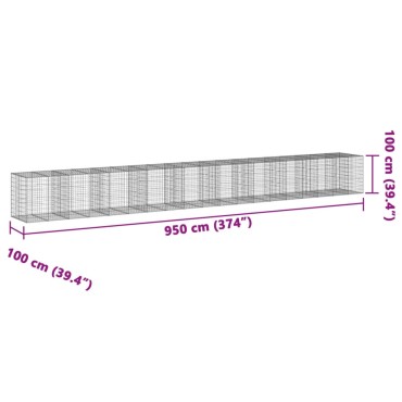 vidaXL Συρματοκιβώτιο με Κάλυμμα 950x100x100εκ από Γαλβανισμένο Χάλυβα